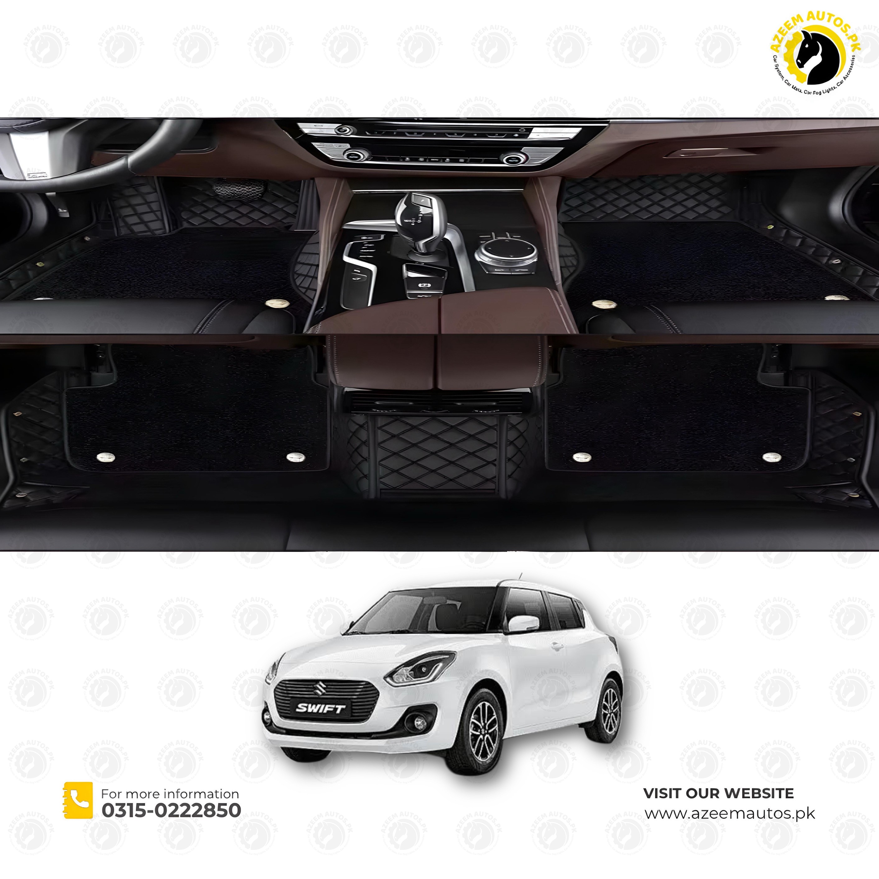 Suzuki Swift 9D Floor Mats Mix Thread Black With Black Grass With Logo 3 Pcs - Model 2016-2023