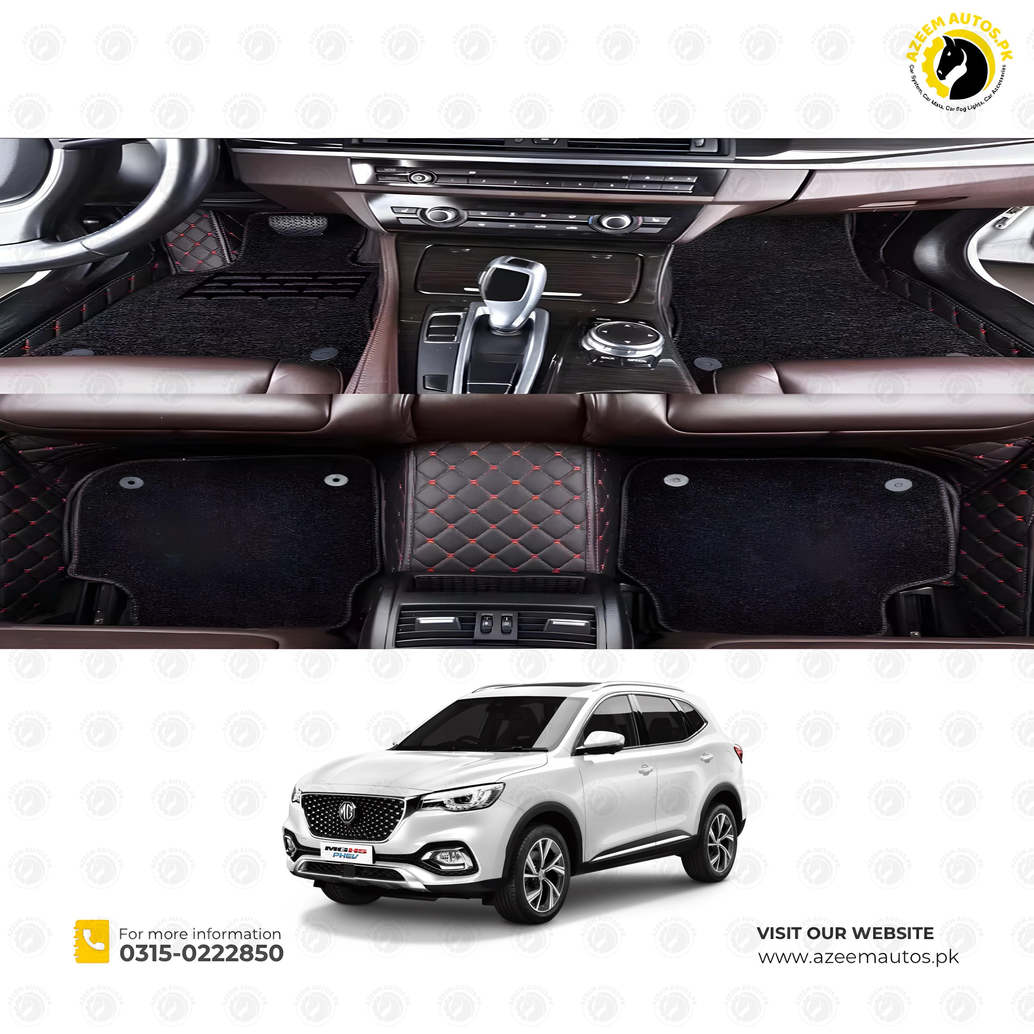 MG HS/ZS 9D Floor Mats Mix Thread Black With Black Grass With Logo 3 Pcs -Model 2020-2022