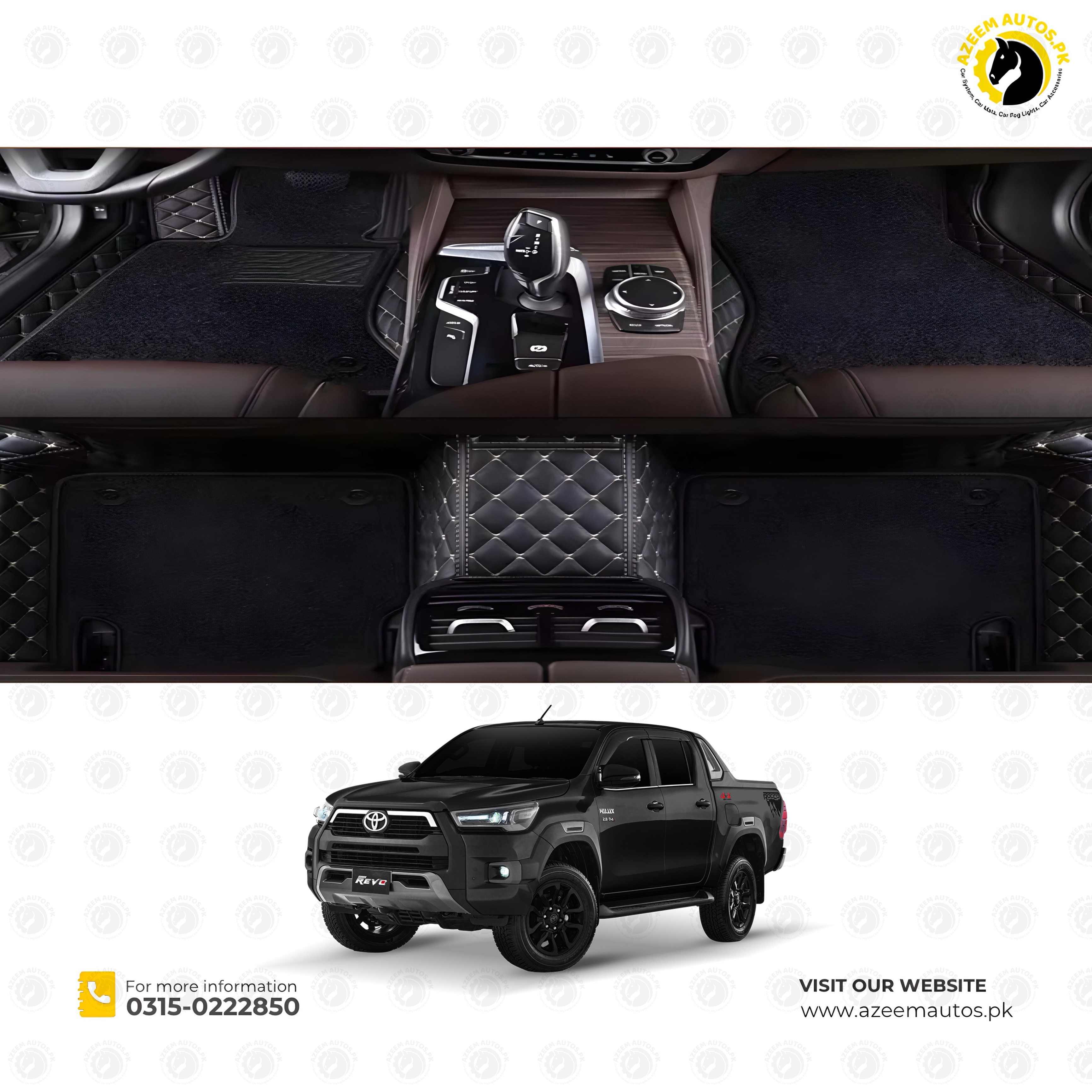 Toyota Hilux Revo/Rocco 9D Floor Mats Mix Thread Black With Black Grass 3 Pcs