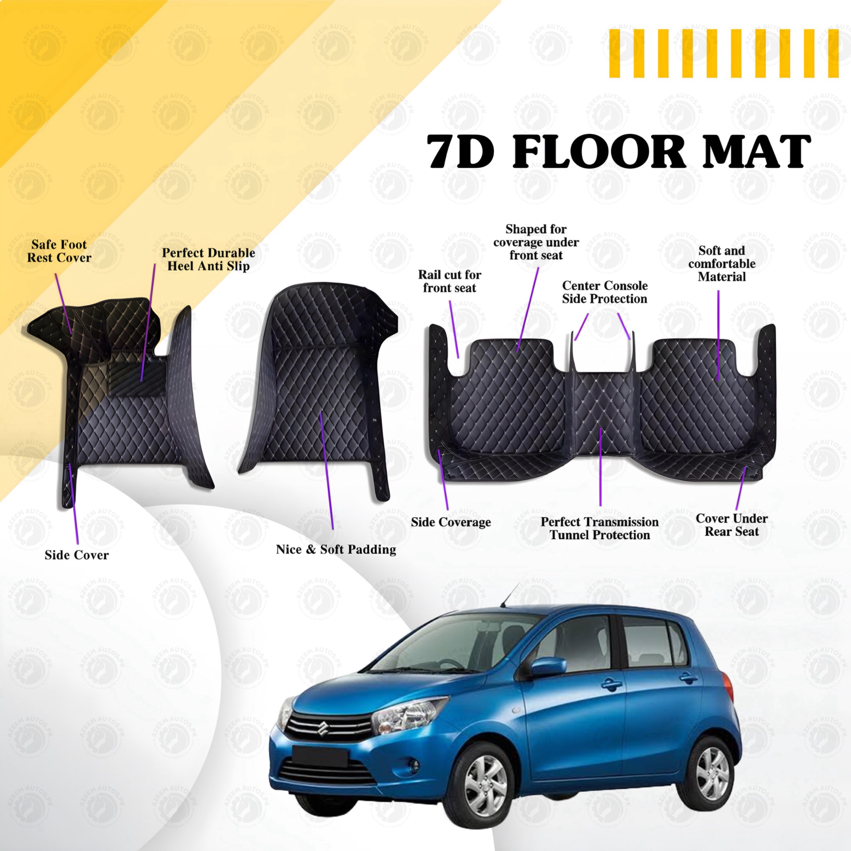 Suzuki Cultus Floor Mats Black Multi Color Thread 3 Pcs - Model  2017-2021